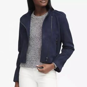 BANANA REPUBLIC NWT Vegan Suede Navy Moto Jacket